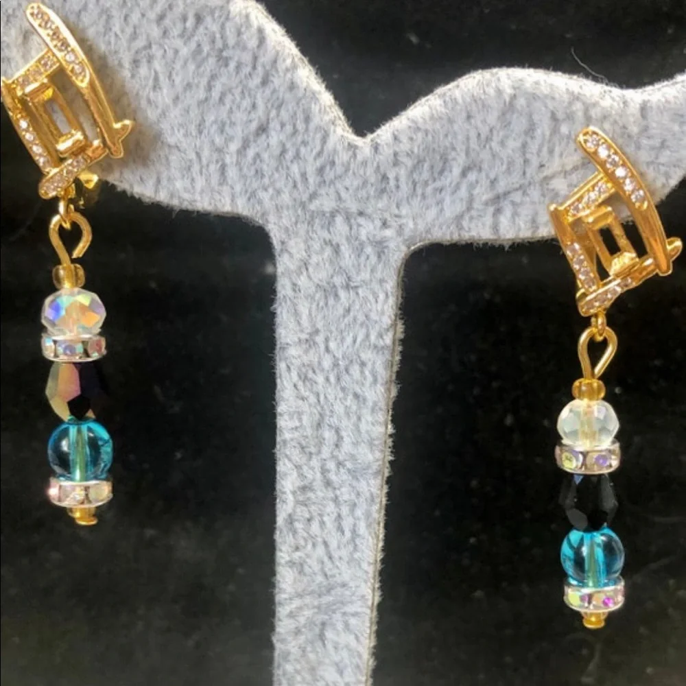 🦋✨dangle earring with crystals and blue apatite stones-pretty - Picture 10 of 12